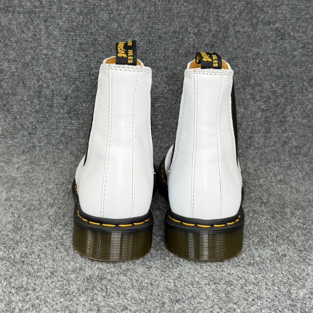 Dr. Martens 2976 Chelsea Boots Women's 9 White Smooth Leather Yellow Stitch Pull - Picture 5 of 13